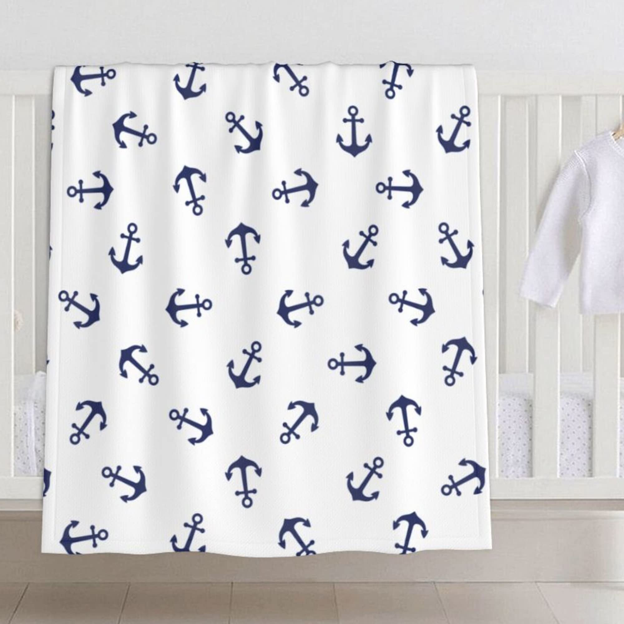 Baby Blanket Anchor for Boy Girl White Navy Marine Newborn 30x40 Inch Toddler Infant Nursery Throw Blankets Double Layer Comfy Soft Plush Stroller Crib Quilt