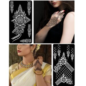 QSTOHENA 12 Sheets Large Henna Tattoo Stencils Kit,Reusable Self Adhesive Tattoo Template For Women Girls Hand Body Paint Indian Arabian Tattoo Stickers