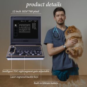 Veterinary B-Ultrasound Machine, Portable Laptop Scanner with 3.5 MHz Micro Convex ​Probe, with 5 Kinds of Pseudo Color and 12-Inch TFT Color Screen, for Cat Dog,Goat,Cow and Pig Pregnancy Tests