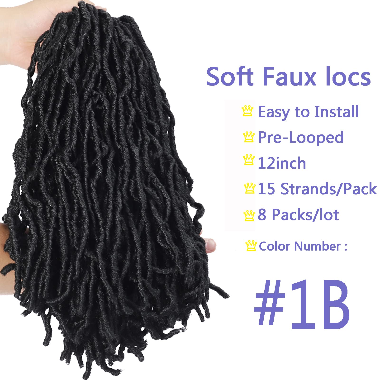 8 Packs Short Faux Locs Crochet Hair 120 Strands 12Inch Soft Locs wavy Dreadlocks Crochet Braids Natural Pre-Looped Crochet Hair for Black Women (12 Inch (Pack of 8), 1B)