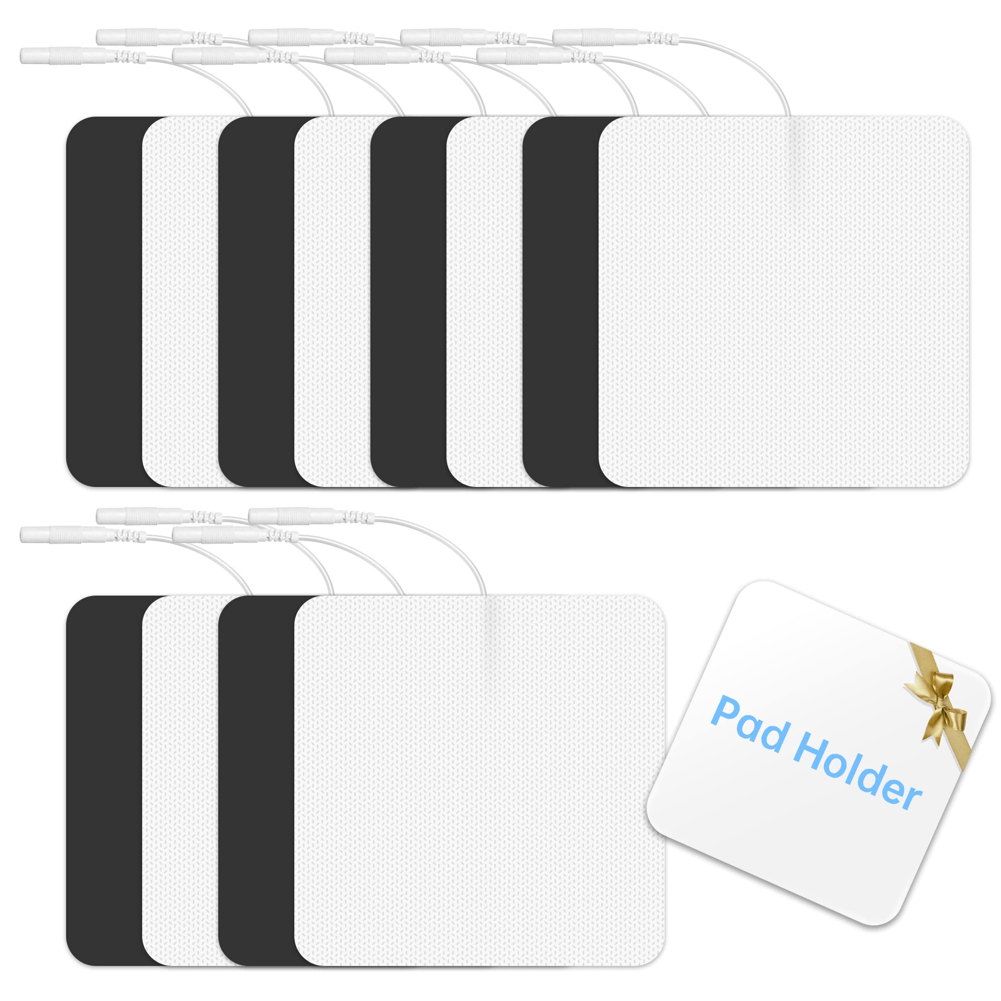 Extra Large Tens Unit Replacement Pads 4'' x 4" (12 Pcs) with Pad Holder, Reusable and Self-Stick Electrodes TENS Pads Compatible with AUVON TENS 7000 EMS Machine (Latex-Free and NonIrritating)