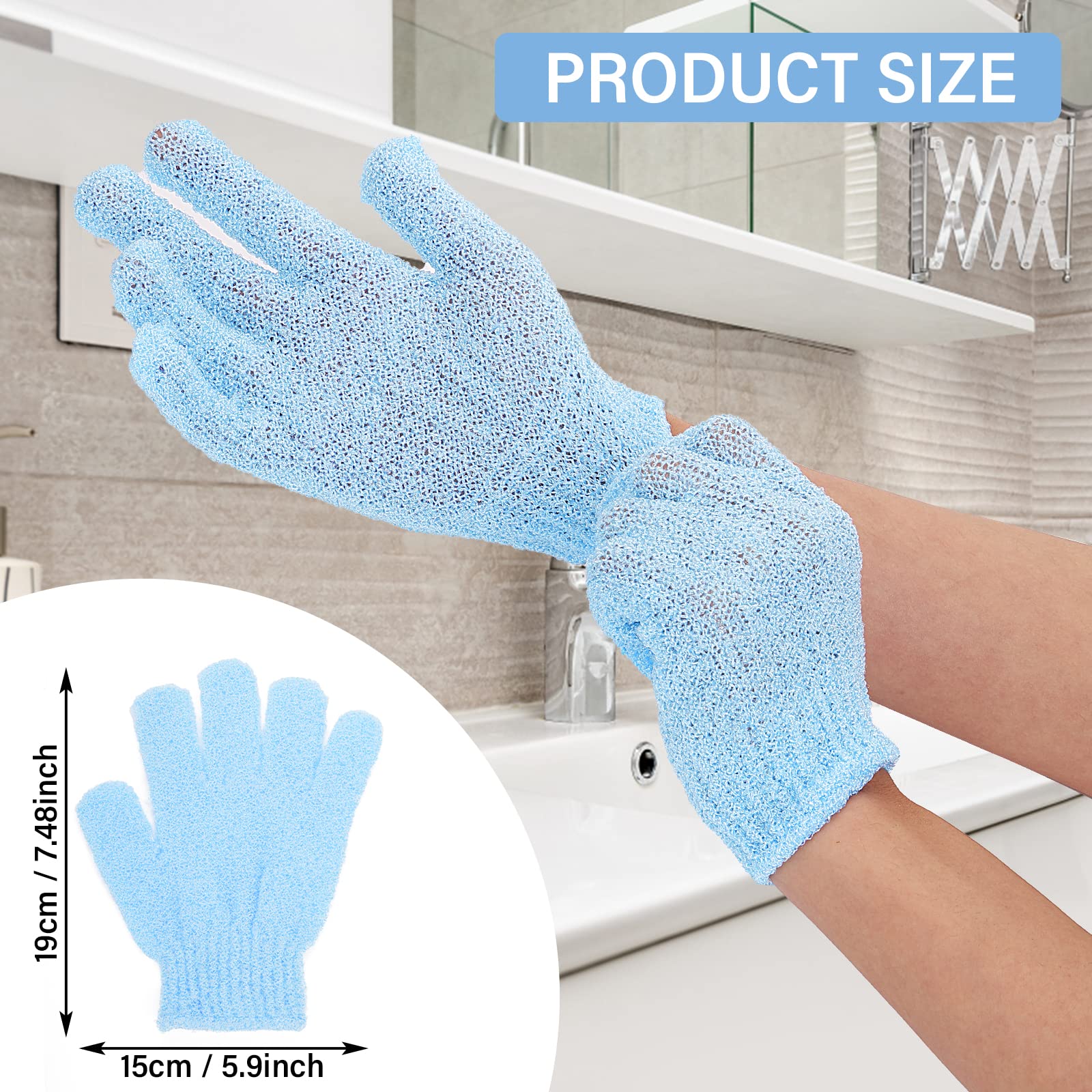 Sibba 2 Pair Bath Gloves for Shower Natural Loofah Exfoliating Wash Gloves for Body and Face, Dead Skin Remover, Double Sided Microfibre Shower Body Gloves for Adults and Kids