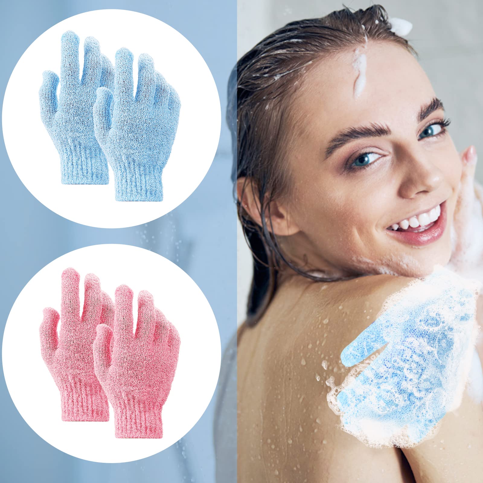 Sibba 2 Pair Bath Gloves for Shower Natural Loofah Exfoliating Wash Gloves for Body and Face, Dead Skin Remover, Double Sided Microfibre Shower Body Gloves for Adults and Kids