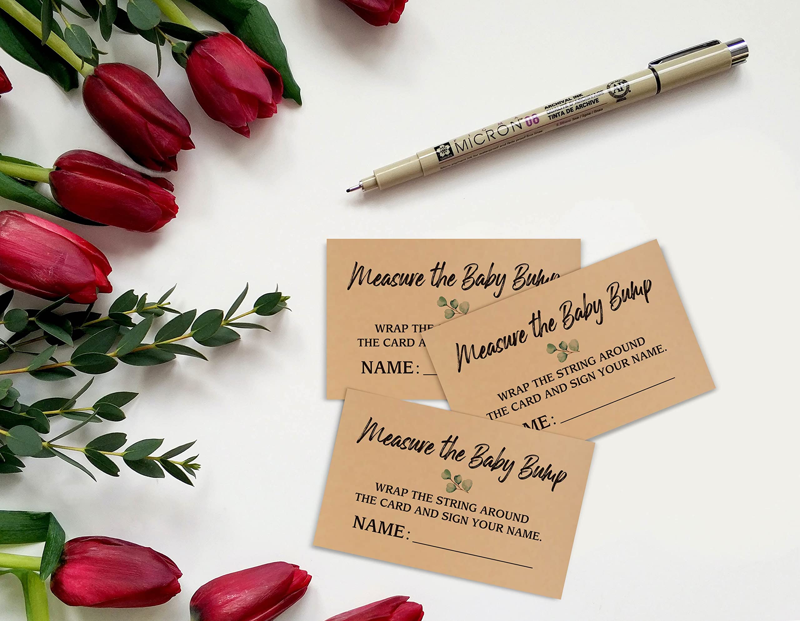 1 Measure the Baby Bump Kraft Sign & 50 Guessing Cards Set, Gender Neutral Baby Shower, Baby Showers Decorations, Baby Shower Games/081KF