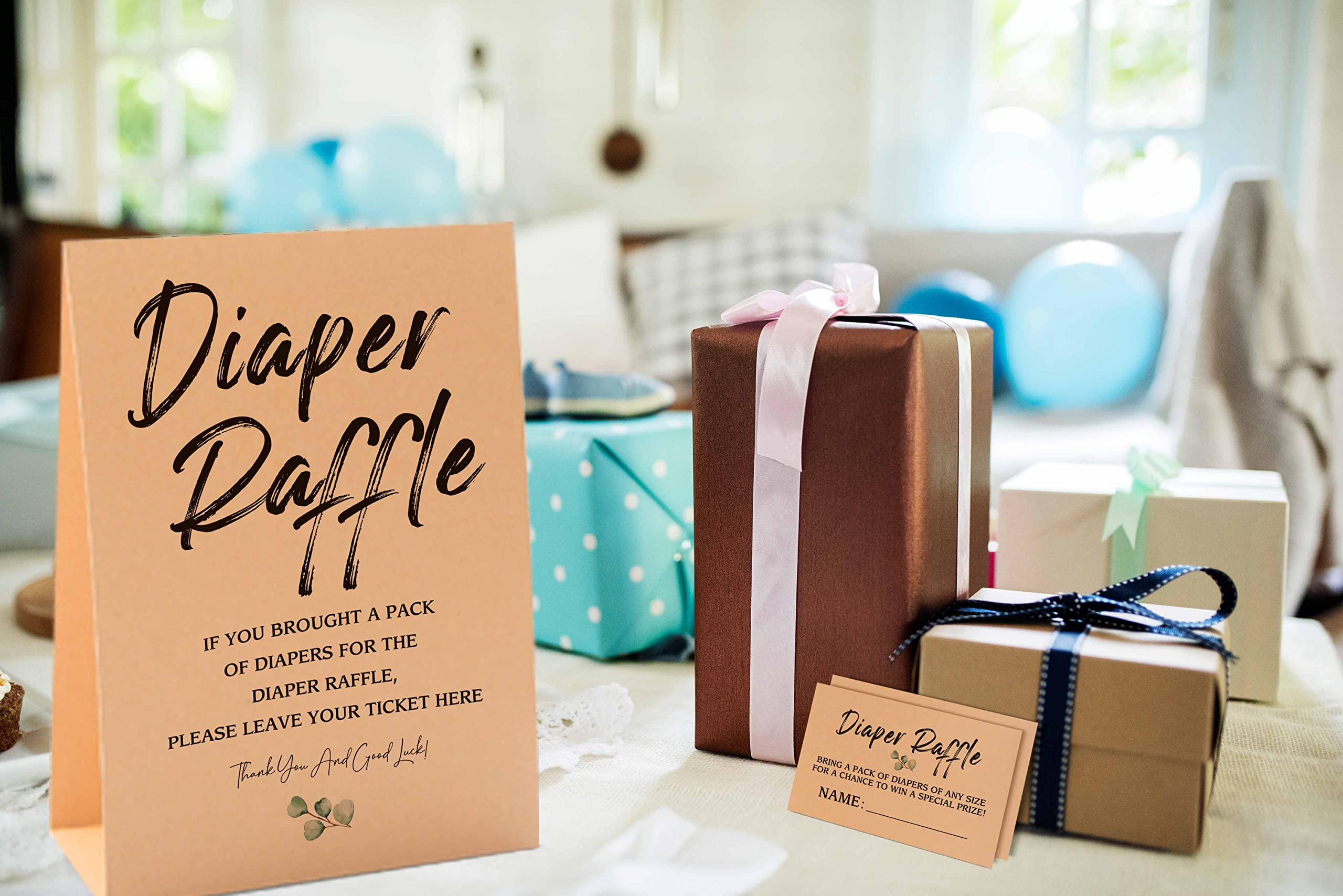 1 Diaper Raffle Kraft Sign & 50 Raffle Kraft Cards Set, Gender Neutral Baby Shower, Baby Showers Decorations, Baby Shower Games/111KF