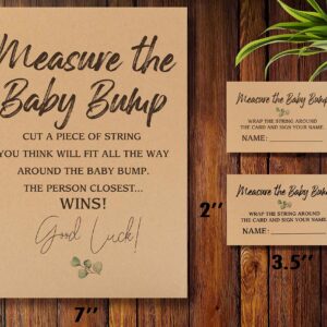 1 Measure the Baby Bump Kraft Sign & 50 Guessing Cards Set, Gender Neutral Baby Shower, Baby Showers Decorations, Baby Shower Games/081KF