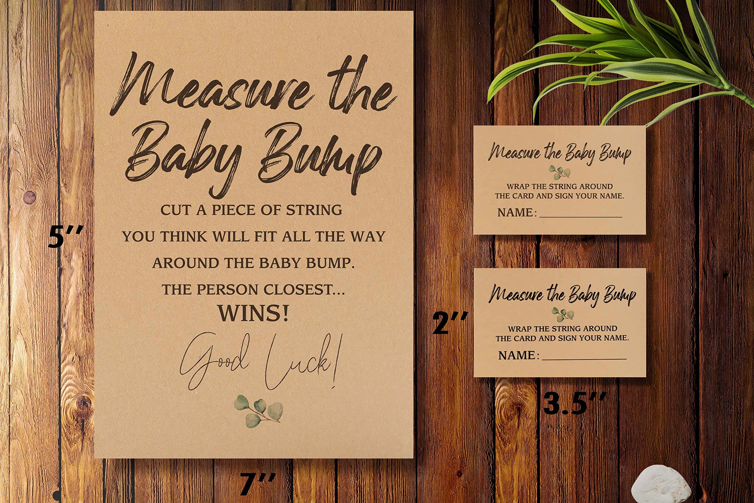 1 Measure the Baby Bump Kraft Sign & 50 Guessing Cards Set, Gender Neutral Baby Shower, Baby Showers Decorations, Baby Shower Games/081KF