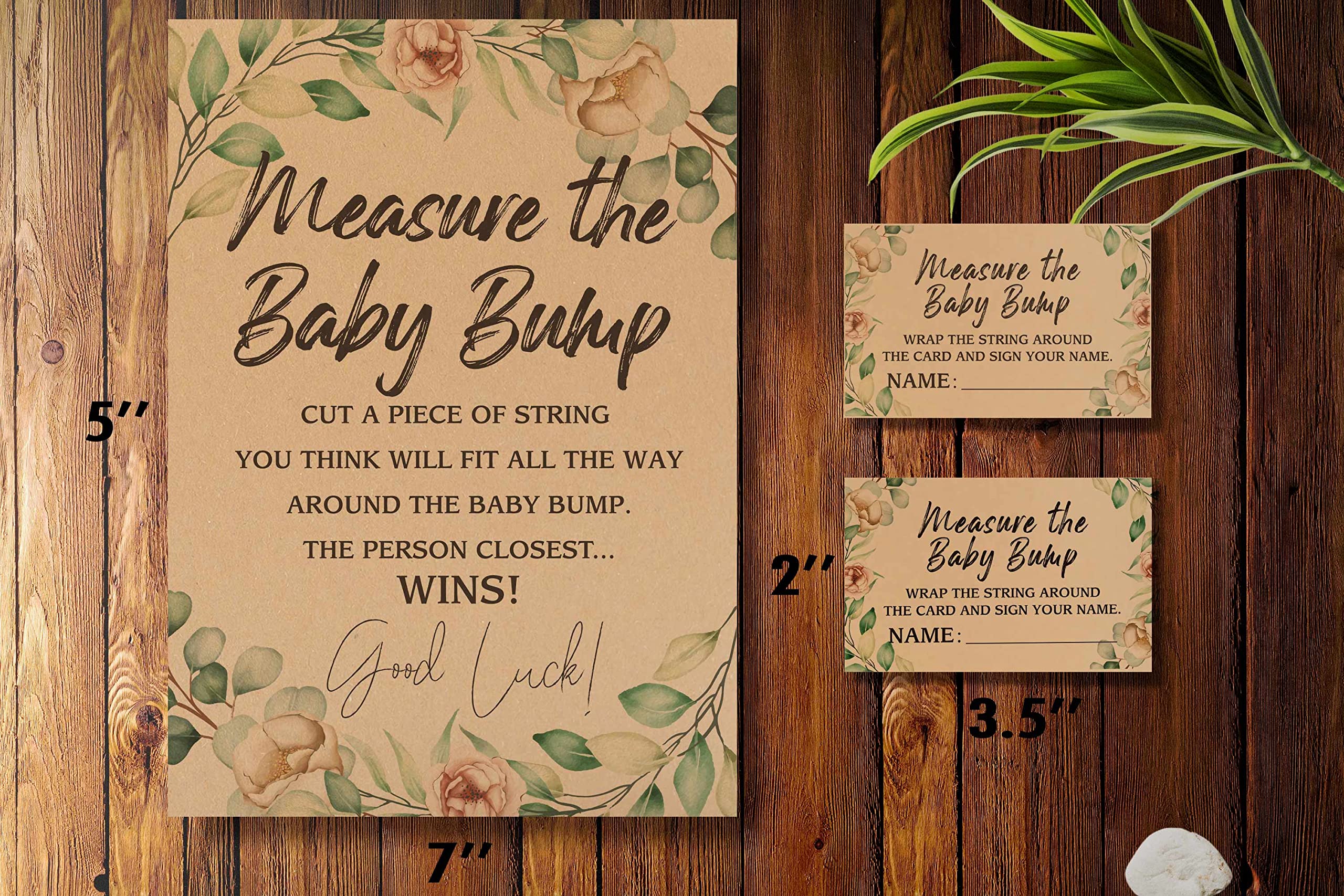 1 Measure the Baby Bump Kraft Sign & 50 Guessing Cards Set, Gender Neutral Baby Shower, Baby Showers Decorations, Baby Shower Games/083KF