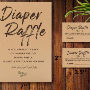 1 Diaper Raffle Kraft Sign & 50 Raffle Kraft Cards Set, Gender Neutral Baby Shower, Baby Showers Decorations, Baby Shower Games/111KF