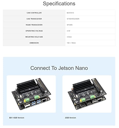 Coolwell RS485 CAN Expansion Board for Jetson Nano, Isolation Circuit Design, Onboard TVS, Built-in Protection Circuit