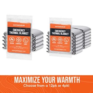 Go Time Gear Emergency Blankets for Survival (12 Pack), Mylar Emergency Survival Gear for Home, Camping, Hiking & Outdoor Survival Kits, Stay Warm, Dry, & Safe with Our Compact Space Blanket