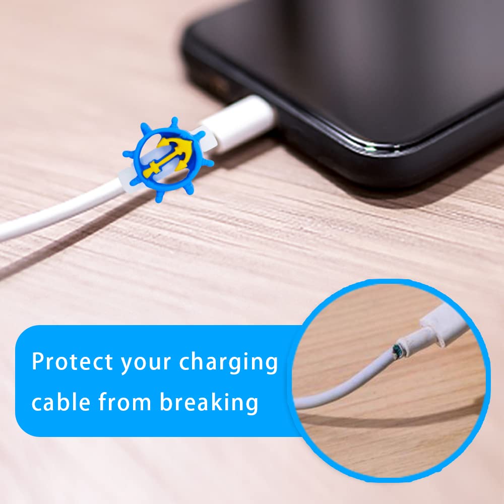 6pcs Ocean Charger Cable Protector for iPhone/ipad USB Cable, Cute Blue Plastic Cable Protectors Rudder Starfish Bites Protect USB Charger Phone Cable Accessories for Apple Cellphone Tablet Data Lines