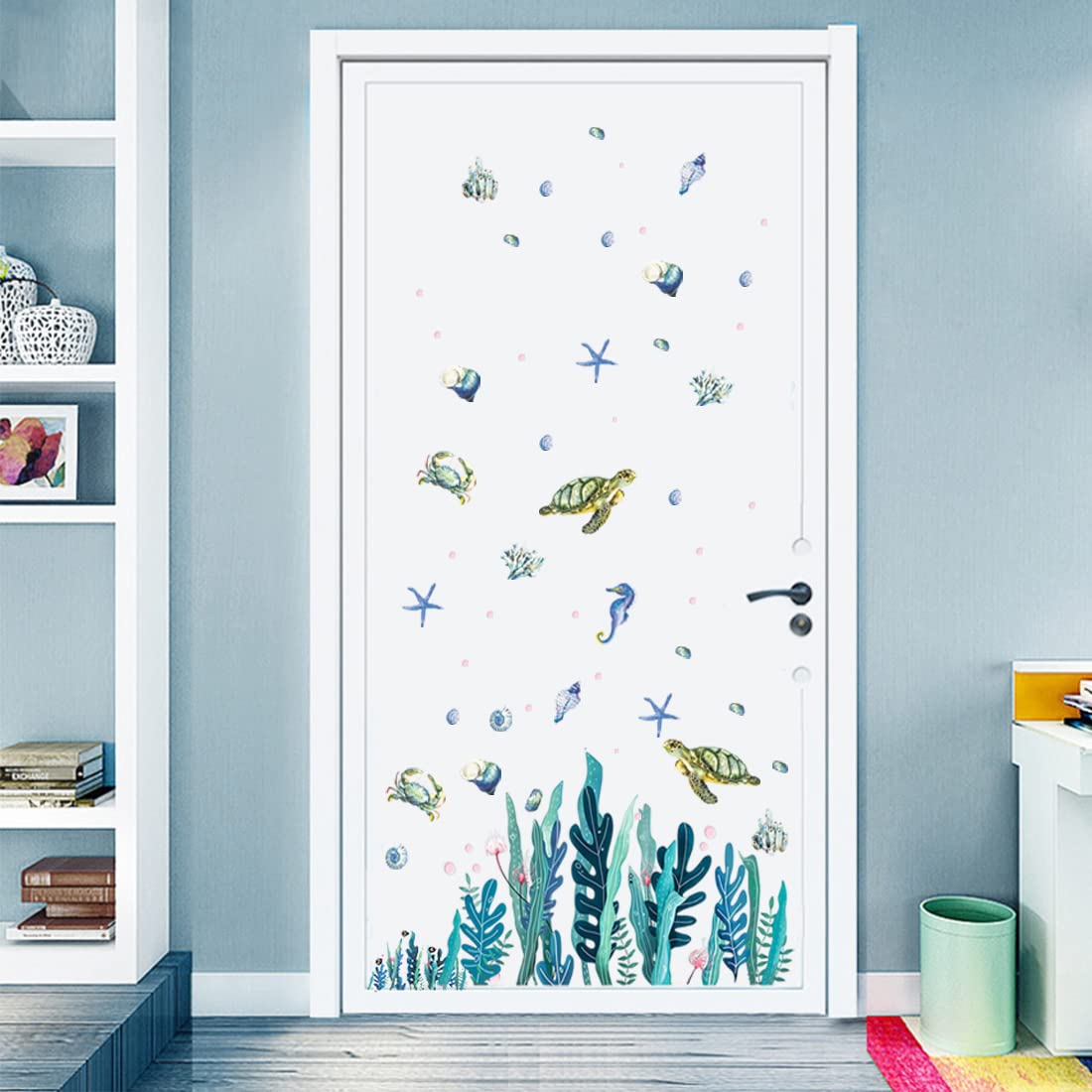 2 Sheets Under The Sea Wall Decals Sea Turtle Wall Stickers 3D Ocean Grass Seaweed Wall Decals for Kids,Room,Bathroom,Bedroom,Nursery,Home Wall Decoration,Toilet,Kitchen