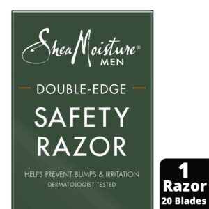 Shea Moisture Men, Double Edge Safety Razor with 10 Refill Double Edge Razor Blades for Men, Platinum Coated, Stainless Steel, Dad Gifts, 1 Razor Handle & 10 Razor Blades per Box