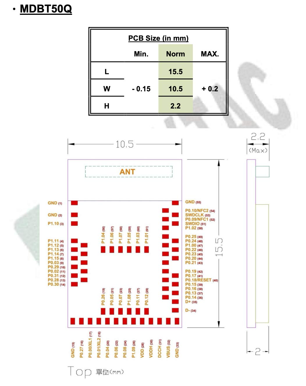 MDBT50Q-1MV2 Nordic nRF52840 Solution Chip Antenna Module (3pcs Pak)