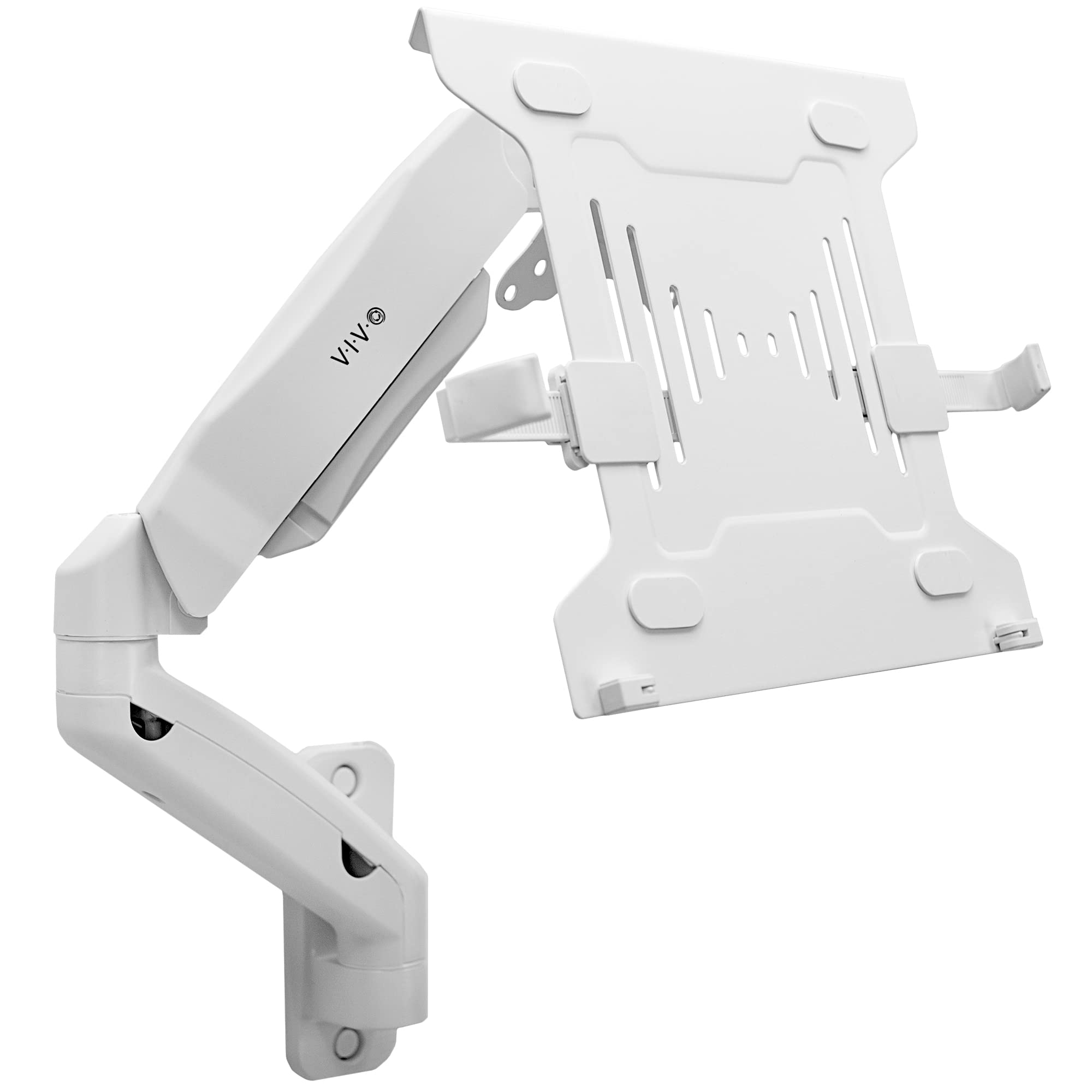 VIVO Height Adjustable Pneumatic Extended Arm Laptop Wall Mount, Full Motion Articulating Notebook Tray, Fits 10 to 15.6 inch Screen, White, MOUNT-V001GLW