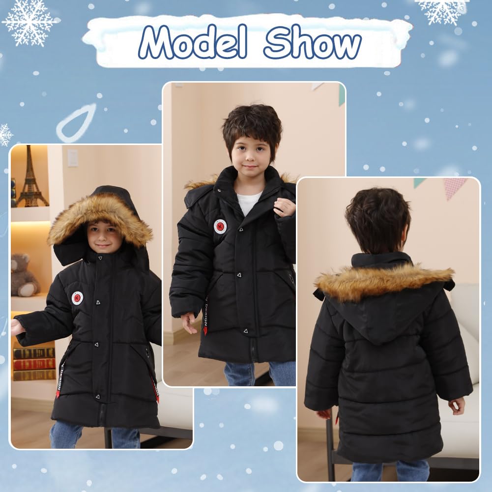 XIFAMNIY Boys Down Jacket Fur Collar Hood Thick Warm Winter Coat Parka Padded Outerwear 3-6T