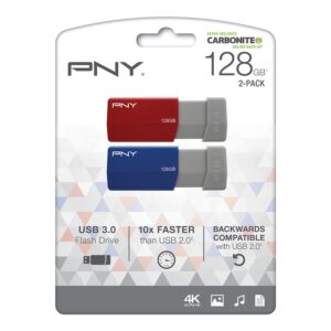 PNY USB 3.0 Flash Drives, 128GB, Assorted Colors, Pack Of 2 Drives