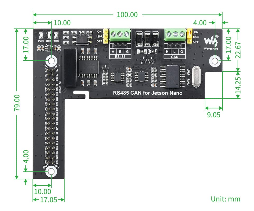 Coolwell RS485 CAN Expansion Board for Jetson Nano, Isolation Circuit Design, Onboard TVS, Built-in Protection Circuit