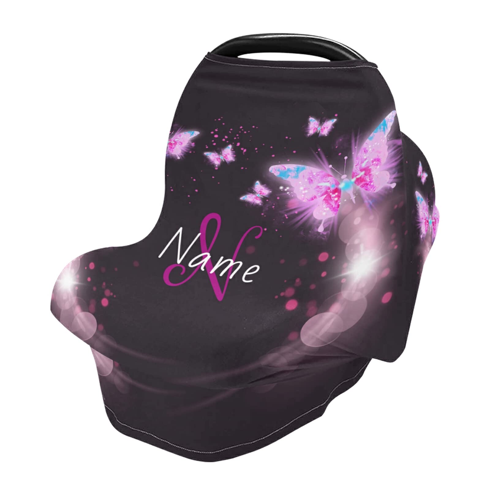 Customized Baby Name Car Seats Cover Butterfly Luxury Monogram Nursing Cover Multiuse Breastfeeding Scarf Breathable Stroller Canopy for Girls Babies