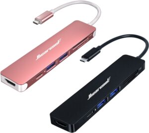 hiearcool usb c hub, macbook pro adapter usb c dongle, 7 in 1 usb c to hdmi multi-port adapter compatible for usb c laptops nintendo and other type c devices (carbon black+rose gold)