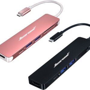 Hiearcool USB C Hub, MacBook Pro Adapter USB C Dongle, 7 in 1 USB C to HDMI Multi-port Adapter Compatible for USB C Laptops Nintendo and Other Type C Devices (Carbon Black+Rose Gold)