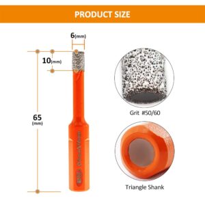 Dry Diamond Core Drill Bit, BGTEC 5Pcs 6mm 1/4" Vacuum Brazed Hole Saw with Triangle Shank for Porcelain Tile Ceramic Granite Marble Masonry