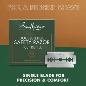 Shea Moisture Men, Double Edge Safety Razor with 10 Refill Double Edge Razor Blades for Men, Platinum Coated, Stainless Steel, Dad Gifts, 1 Razor Handle & 10 Razor Blades per Box