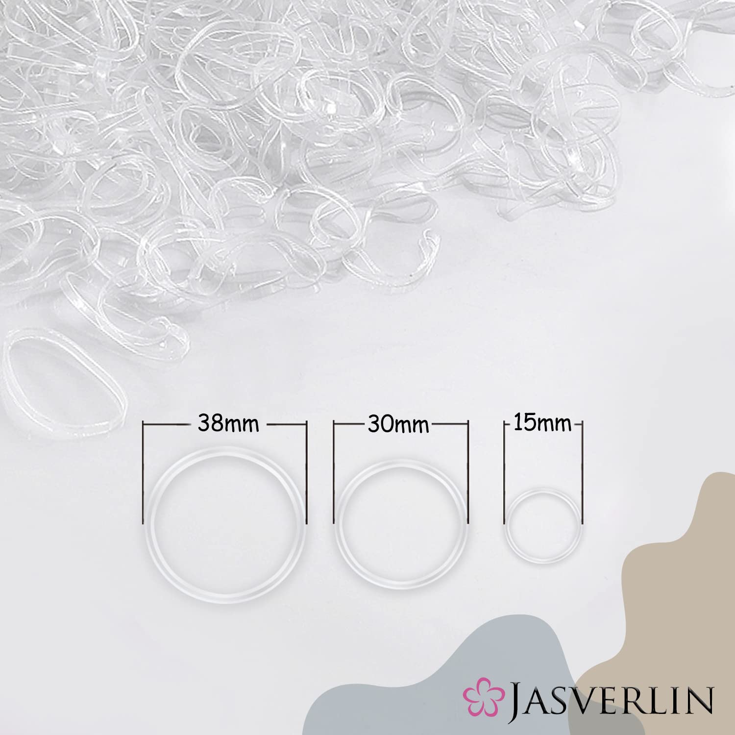 JASVERLIN Clear Hair Elastics Rubber Bands for Hair, Assorted Small Medium Large Variety Size Rubberbands Hair Ties Ponytail Holder Polybands for Toddler Girls Women Baby Mixed 2000pcs