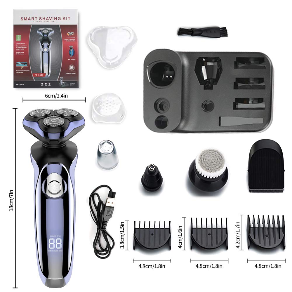 Electric Razor for Men, 4 in 1 Rotary Men Shaver Beard Trimmer, Electric Shaver Waterproof USB Fast Charging, Cordless Beard, Nose, Hair Trimmer, Men Electric Razor Best Gift for Dad, Boyfriend