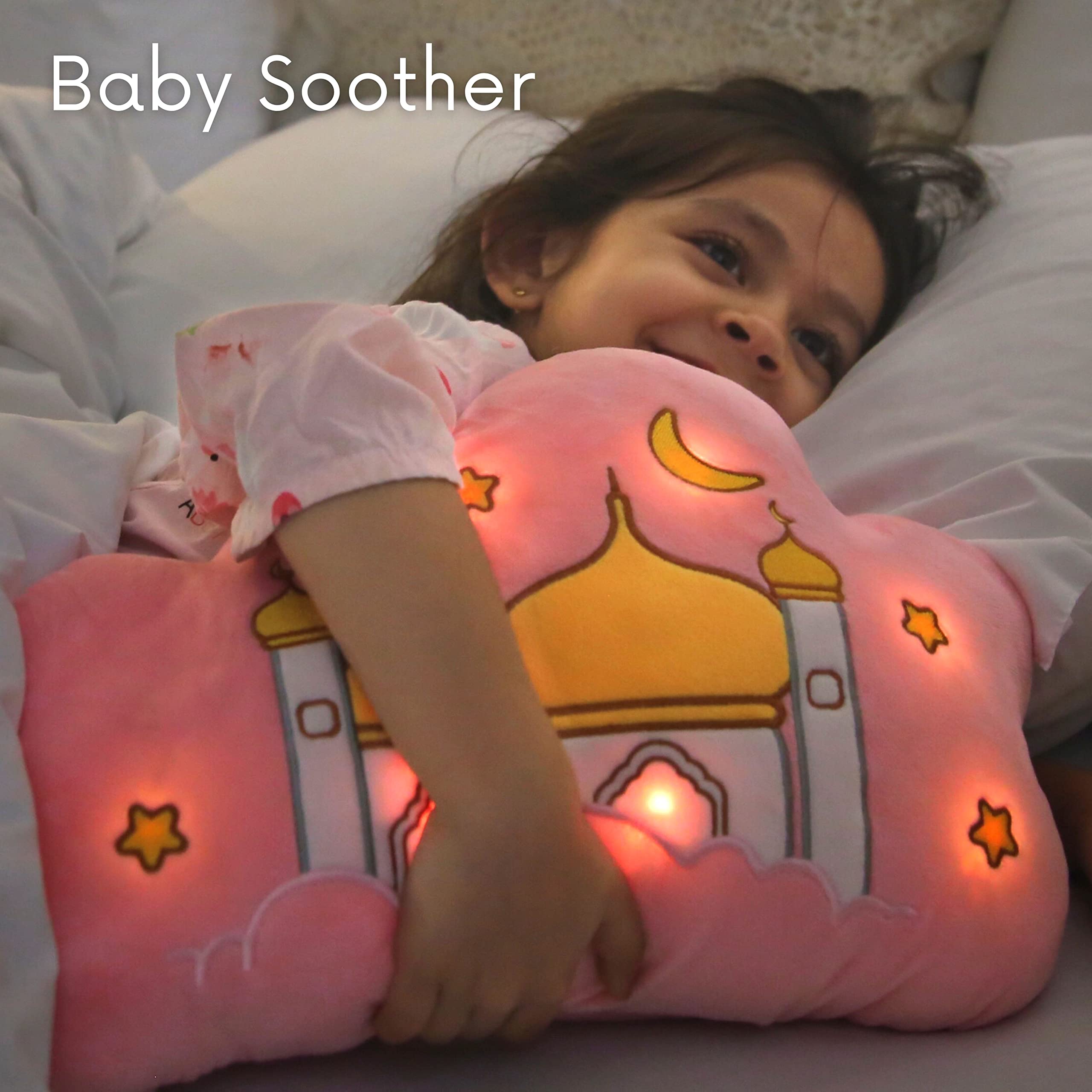 Mommy Yasmin - Soothe & Glow Talking Cloud | Muslim & Islamic Toy | Eid Gift | Quran & Dua | Interactive + Relaxing | Remote | for Baby + Toddlers + Kids (Pink)