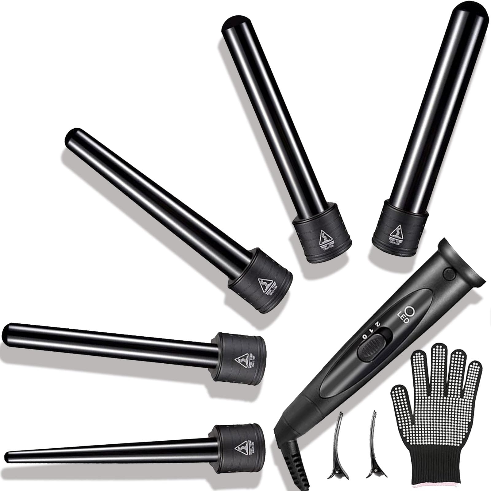 5 In 1 Curling Wand Set, Curling Iron Interchangeable Ceramic Barrels (0.35-1.25 Inch), Heating Hair Curler Kit with Protective Glove & 2 Clips Ceramic Coated for All Hair Types, Gift for Girls, Women