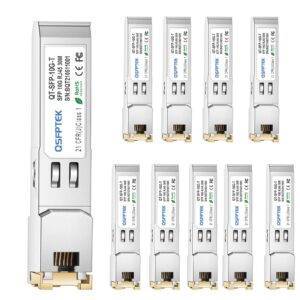 SFP RJ45 Copper Module, 10/100/1000BASE-T Gigabit SFP to RJ45 Mini-GBIC Transceiver for Cisco GLC-T(10/100/1000)/SFP-GE-T(10/100/1000), MikroTik, Supermicro Reach 100m - 10Pack