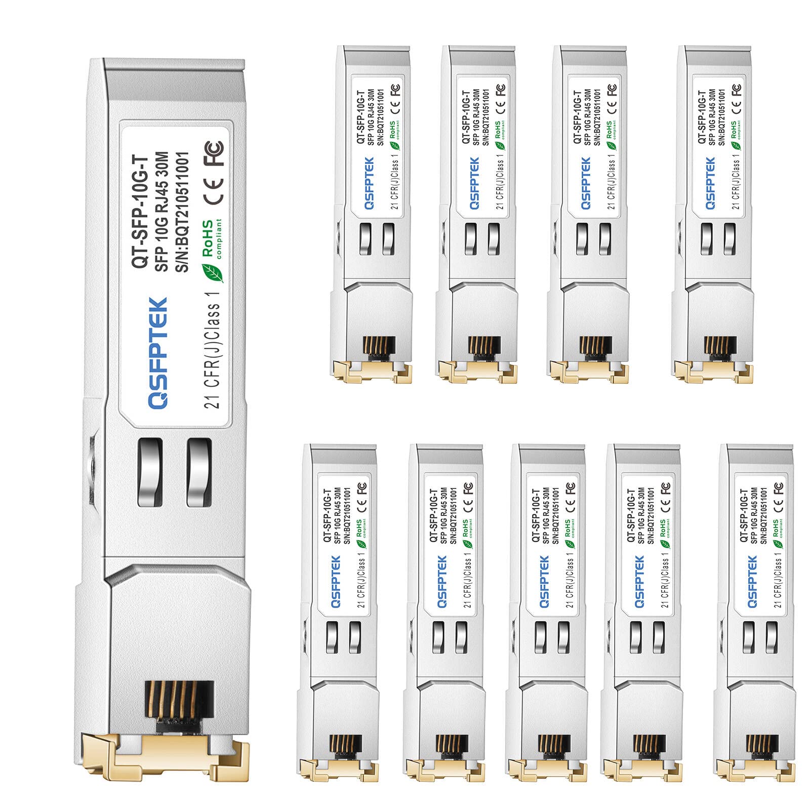 SFP RJ45 Copper Module, 10/100/1000BASE-T Gigabit SFP to RJ45 Mini-GBIC Transceiver for Cisco GLC-T(10/100/1000)/SFP-GE-T(10/100/1000), MikroTik, Supermicro Reach 100m - 10Pack