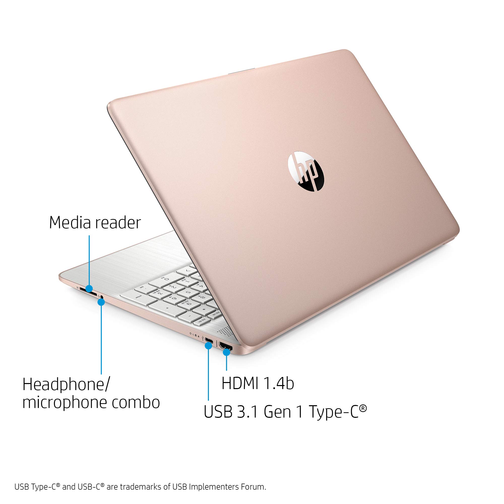 HP 2022 15.6" HD Screen Laptop PC AMD 4-Core Ryzen 5 3500U AMD Radeon Vega 8 Graphics 20GB RAM DDR4 512GB NVMe SSD USB C WiFi Webcam Long Battery Fast Charge Rose Gold Windows 11 Pro w/RE Accessories