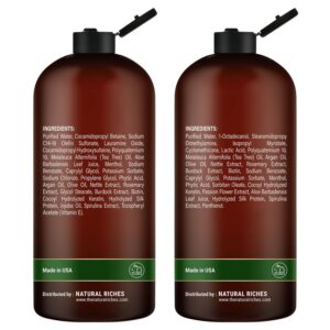 Natural Riches Refreshing Women's and Men's Shampoo and Conditioner Set - With Pure Tea Tree Oil, Boosts Shine, Tames Frizz, Sulfate-Free, Good for Dry, Itchy Scalp