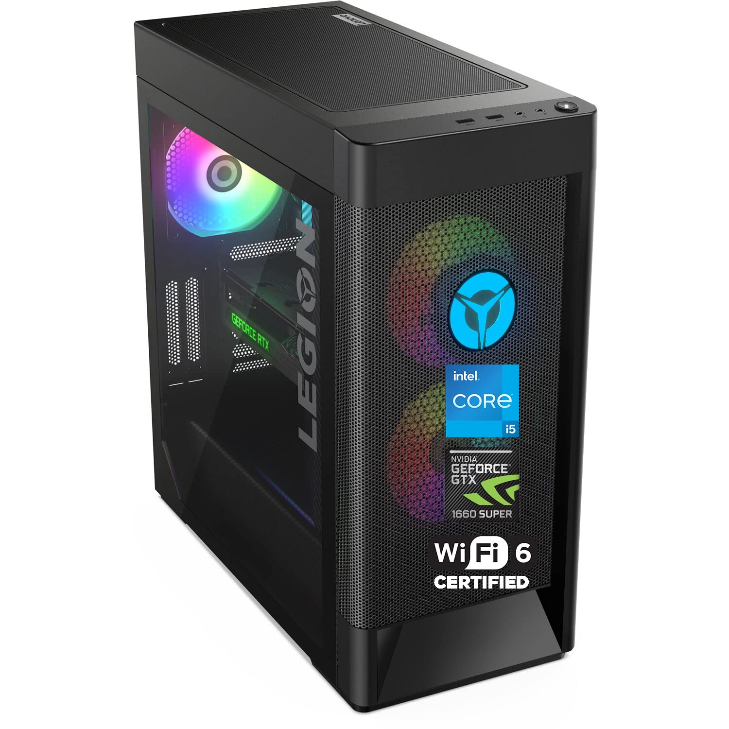 Lenovo Legion 5 Gaming Desktop, Intel Core i5-11500, GeForce GTX 1660 Super, 32GB RAM, 1TB SSD + 2TB HDD, HDMI, DP, RJ-45, Wi-Fi 6, Bluetooth, Wired KB&Mouse, Windows 11 Home, Black