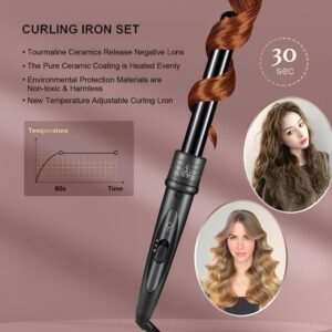 5 In 1 Curling Wand Set, Curling Iron Interchangeable Ceramic Barrels (0.35-1.25 Inch), Heating Hair Curler Kit with Protective Glove & 2 Clips Ceramic Coated for All Hair Types, Gift for Girls, Women