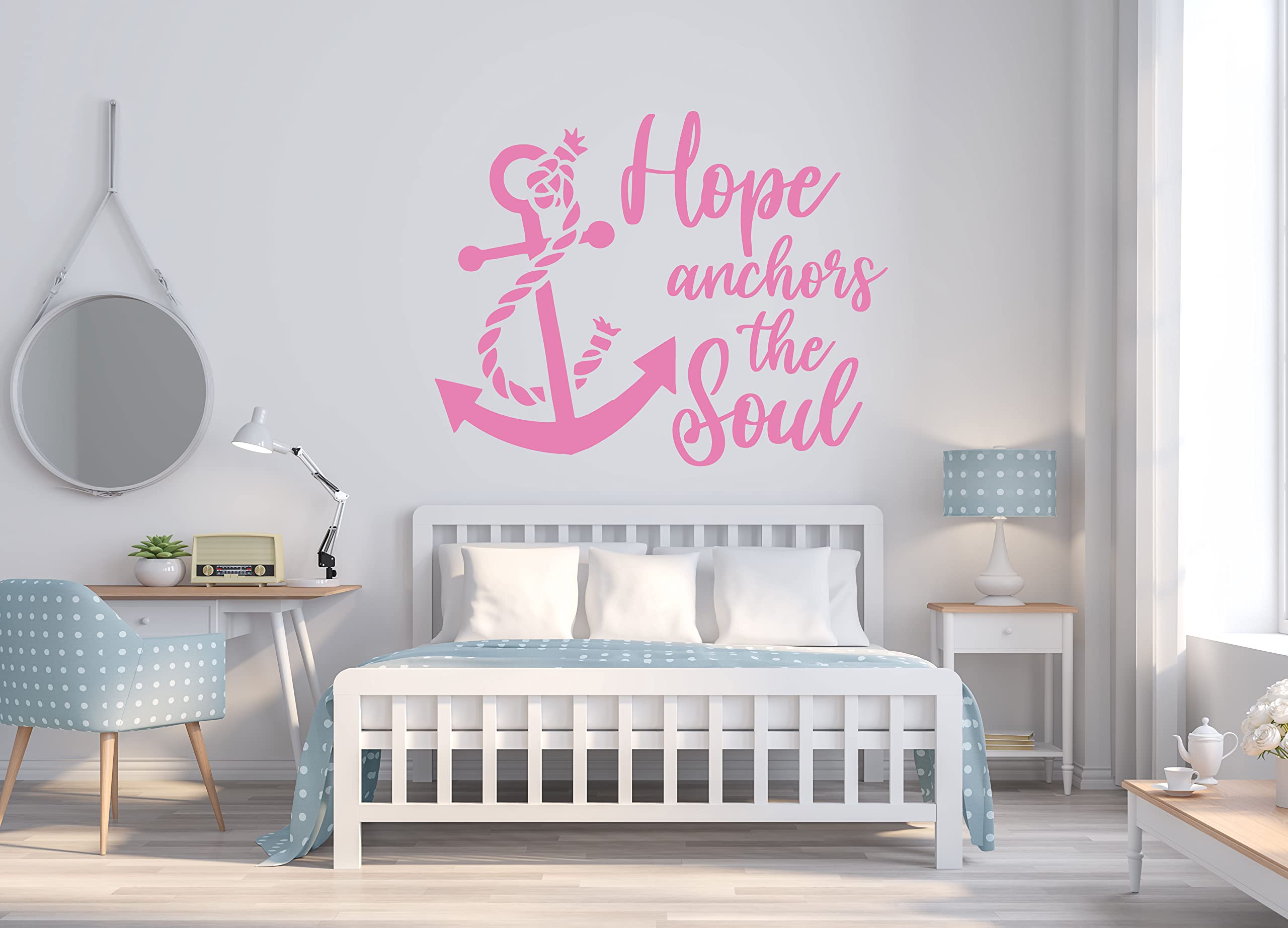 Hope Customized Vinyl Wall Decal - Customized Nautical Inspirational Quote - Hope Anchors The Soul With Anchor Silhouette - Home Decoration for Family Room, Nursery, Bedroom, or Beach House - Removable Sticker