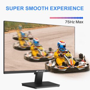 SANSUI Monitor 22 inch IPS Panel 1080p FHD 75Hz Computer Monitor with HDMI VGA, Ultra-Slim Bezel Ergonomic Tilt Eye Care LED Display for Home Office (ES-22F1 HDMI Cable Included)