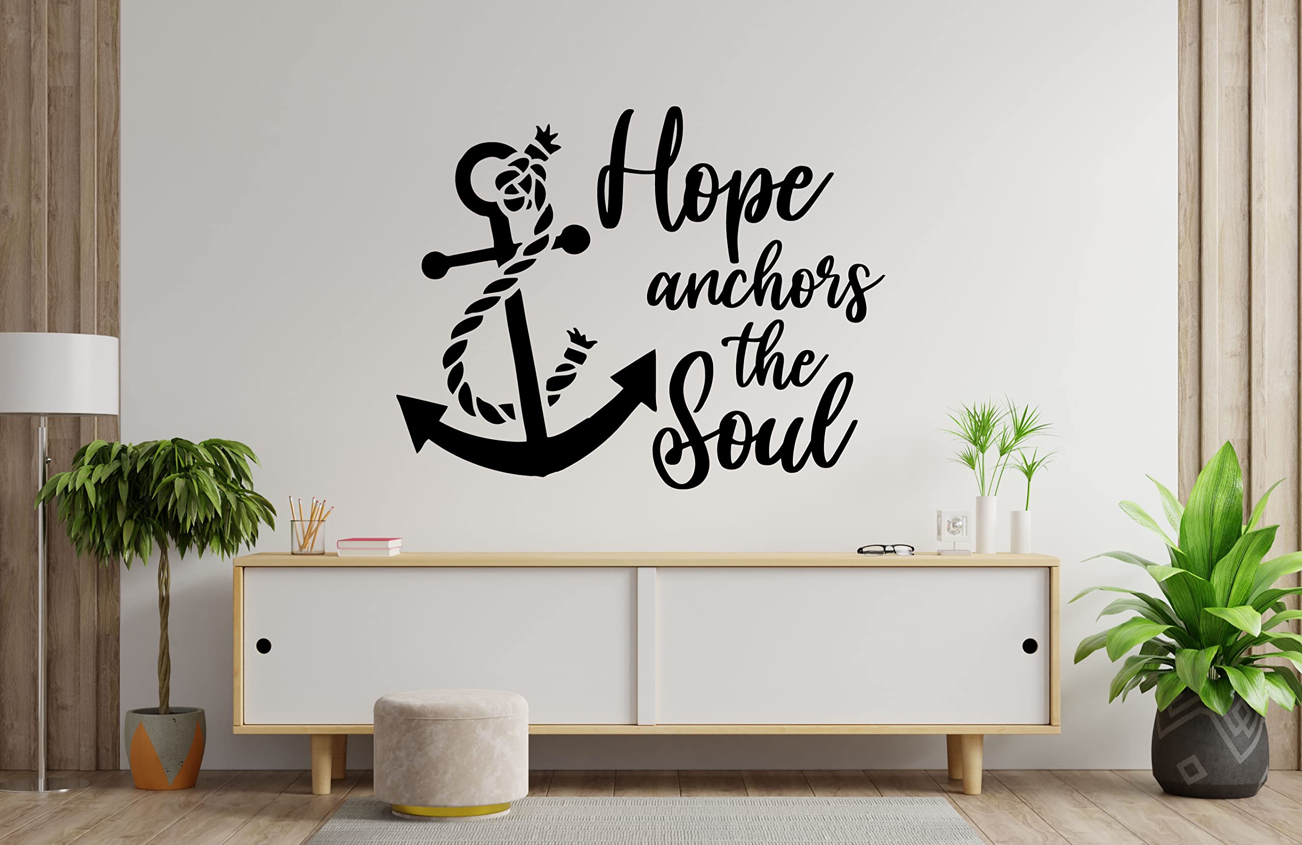 Hope Customized Vinyl Wall Decal - Customized Nautical Inspirational Quote - Hope Anchors The Soul With Anchor Silhouette - Home Decoration for Family Room, Nursery, Bedroom, or Beach House - Removable Sticker