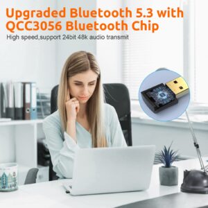 YMOO USB Bluetooth 5.3 Audio Adapter for Bluetooth Headphones/Bluetooth Speakers, HiFi Stereo Aptx Low Latency,Plug and Play, Support Microphone Calling,Dual Link for Two Speakers/Headphones