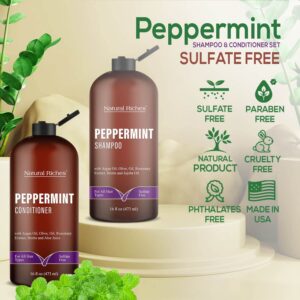 Natural Riches Peppermint Shampoo & Conditioner Set - Clarifying Formula for Thinning Hair, Fights Hair Loss, Promotes Hair Growth, Hydrating & Refreshing, Sulfate Free for Men Women, 16 fl oz each