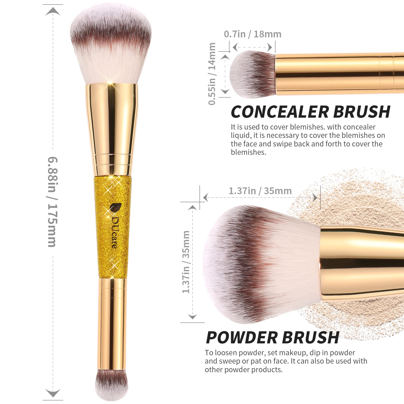 DUcare Makeup Brushes Double Ended Foundation Powder Brush Concealer Brush Perfect for Rounded Taperd Liquid, Cream, Powder,Blending, Buffing