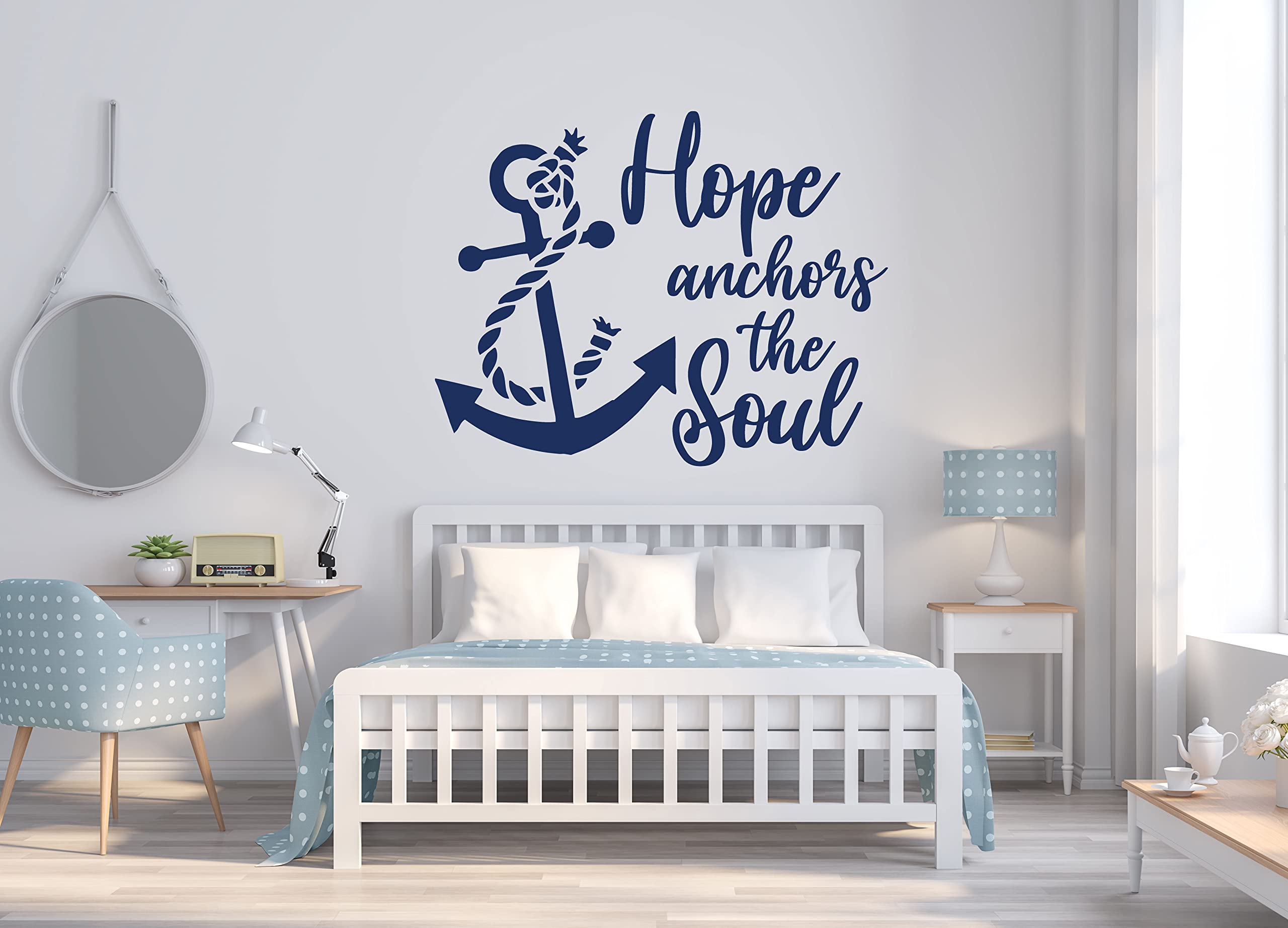 Hope Customized Vinyl Wall Decal - Customized Nautical Inspirational Quote - Hope Anchors The Soul With Anchor Silhouette - Home Decoration for Family Room, Nursery, Bedroom, or Beach House - Removable Sticker