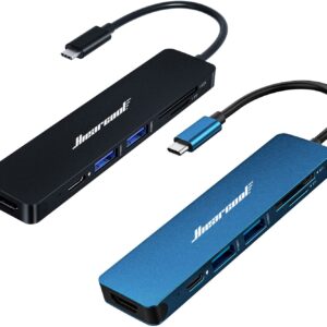 Hiearcool USB C Hub, MacBook Pro Adapter USB C Dongle, 7 in 1 USB C to HDMI Multi-port Adapter Compatible for USB C Laptops Nintendo and Other Type C Devices (Carbon Black+Midnight Blue)