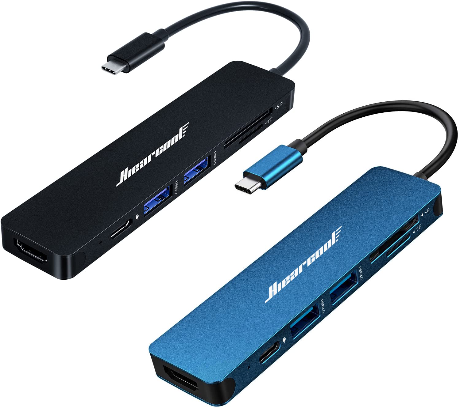 Hiearcool USB C Hub, MacBook Pro Adapter USB C Dongle, 7 in 1 USB C to HDMI Multi-port Adapter Compatible for USB C Laptops Nintendo and Other Type C Devices (Carbon Black+Midnight Blue)