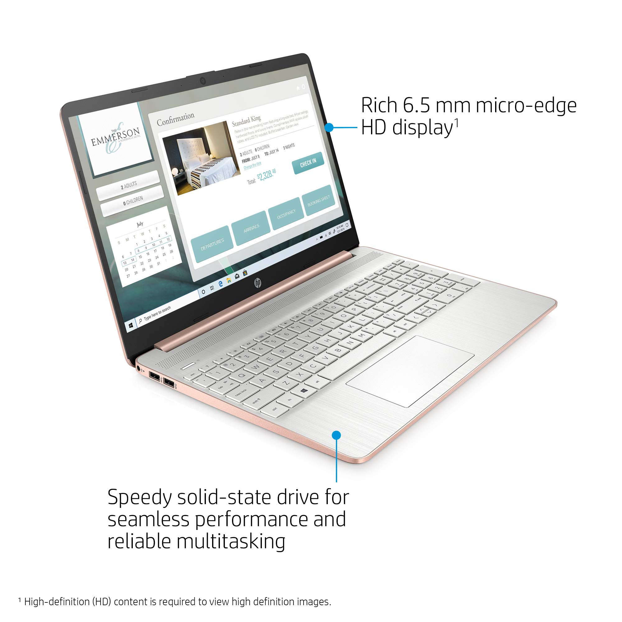 HP 2022 15.6" HD Screen Laptop PC AMD 4-Core Ryzen 5 3500U AMD Radeon Vega 8 Graphics 20GB RAM DDR4 512GB NVMe SSD USB C WiFi Webcam Long Battery Fast Charge Rose Gold Windows 11 Pro w/RE Accessories