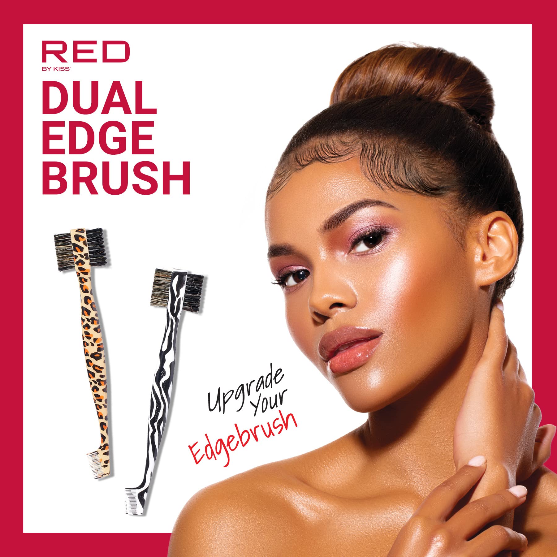 RED by Kiss Dual Edge Brush 3 in 1 Edge Brush Comb Soft and Hard Board Bristles (Leopard)