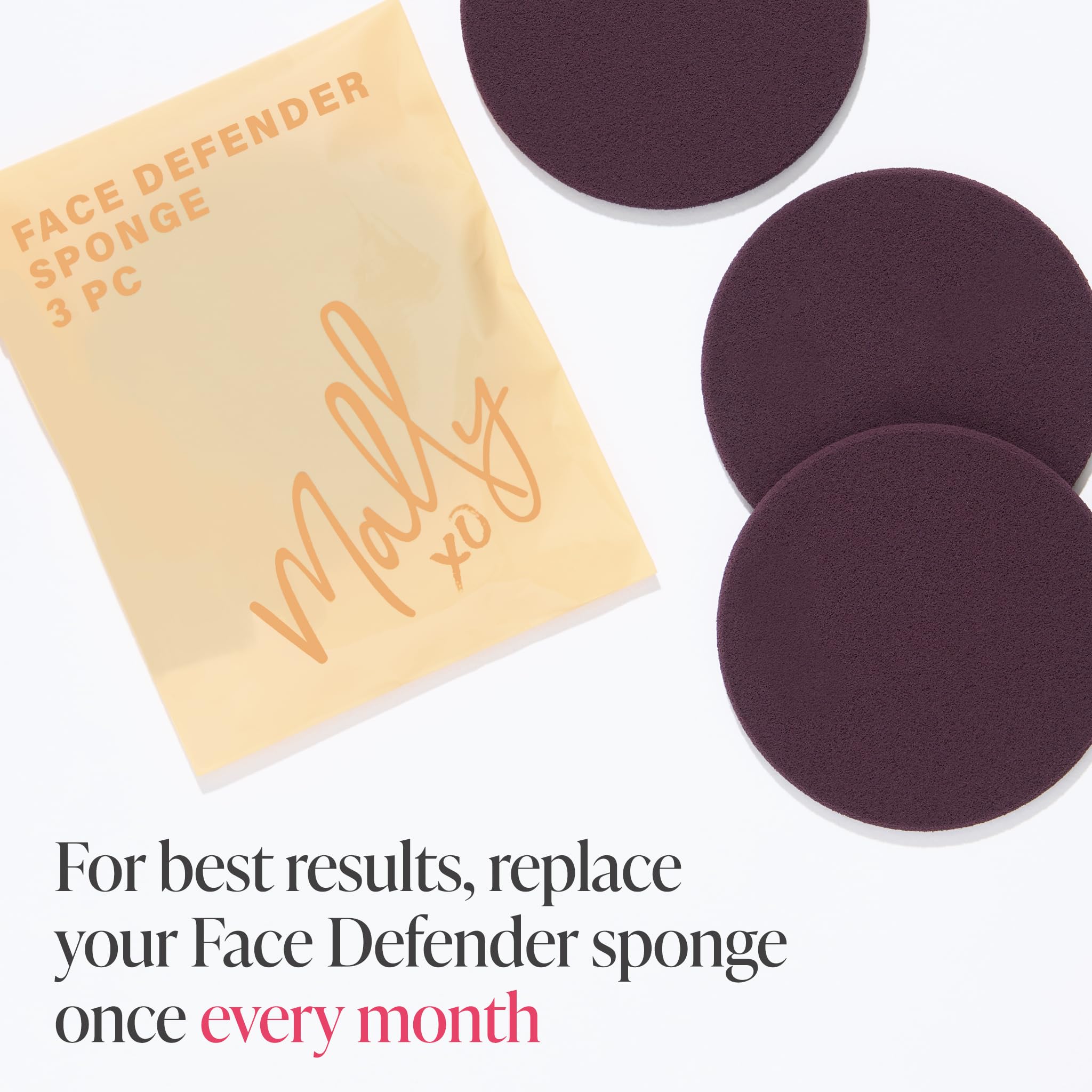 Mally Face Defender Beauty Sponge, Set Makeup and Prime for Flawless Matte Skin, 3 Count